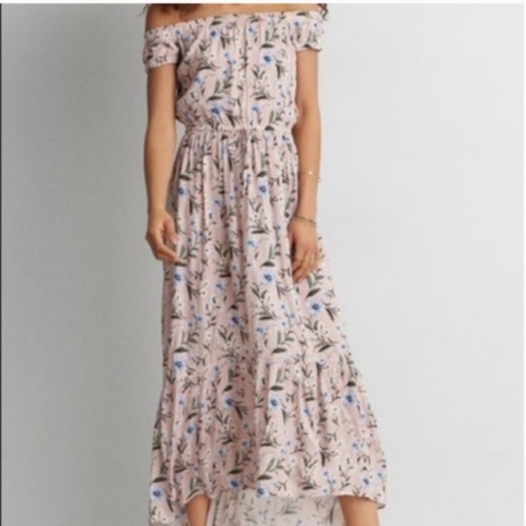 pink floral off the shoulder maxi dress